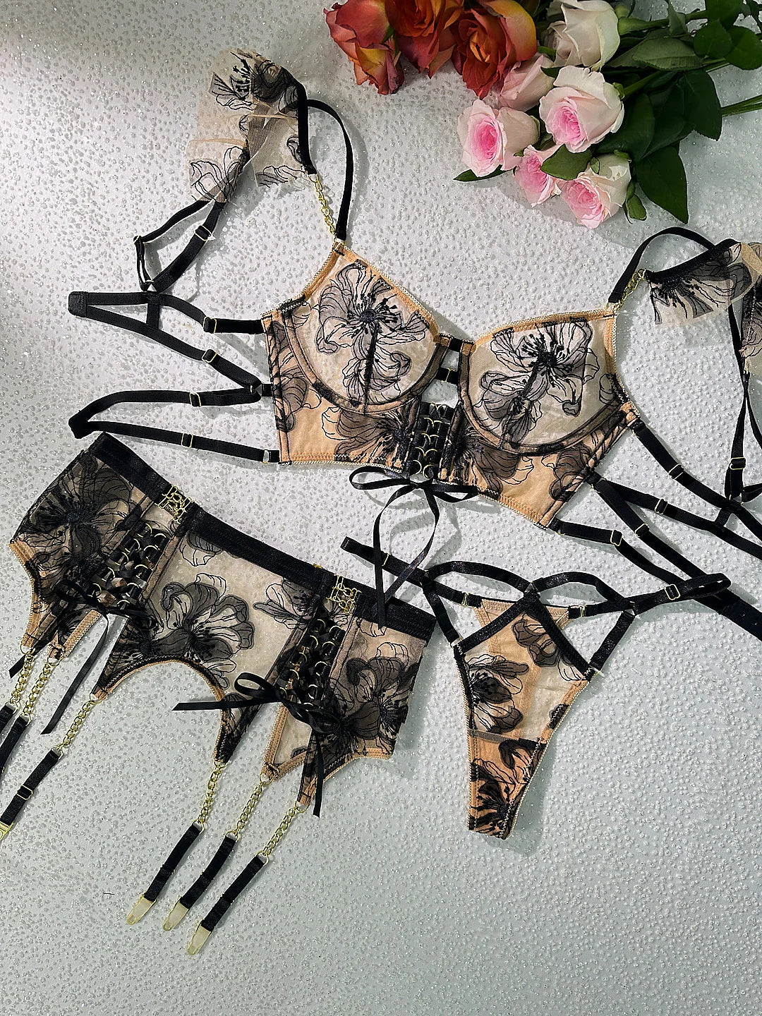 Nude Ribbon Sculpting Body Lingerie Set