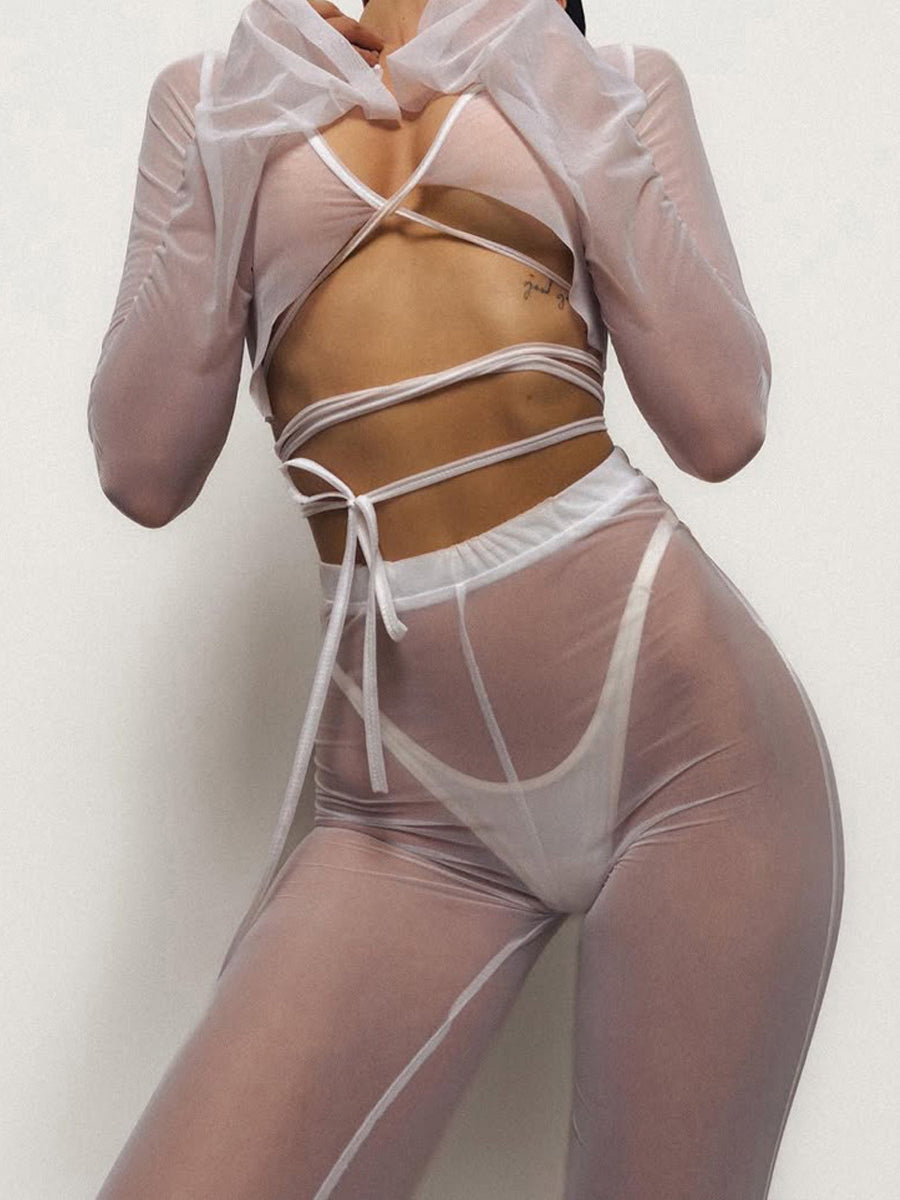 Sexy see-through mesh body shaping sexy underwear pants set