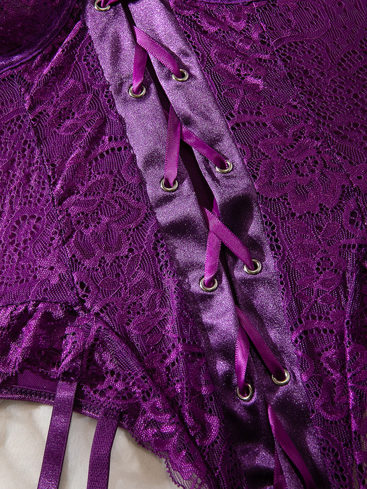 Sexy erotic bodysuit lace with gloves and stockings set