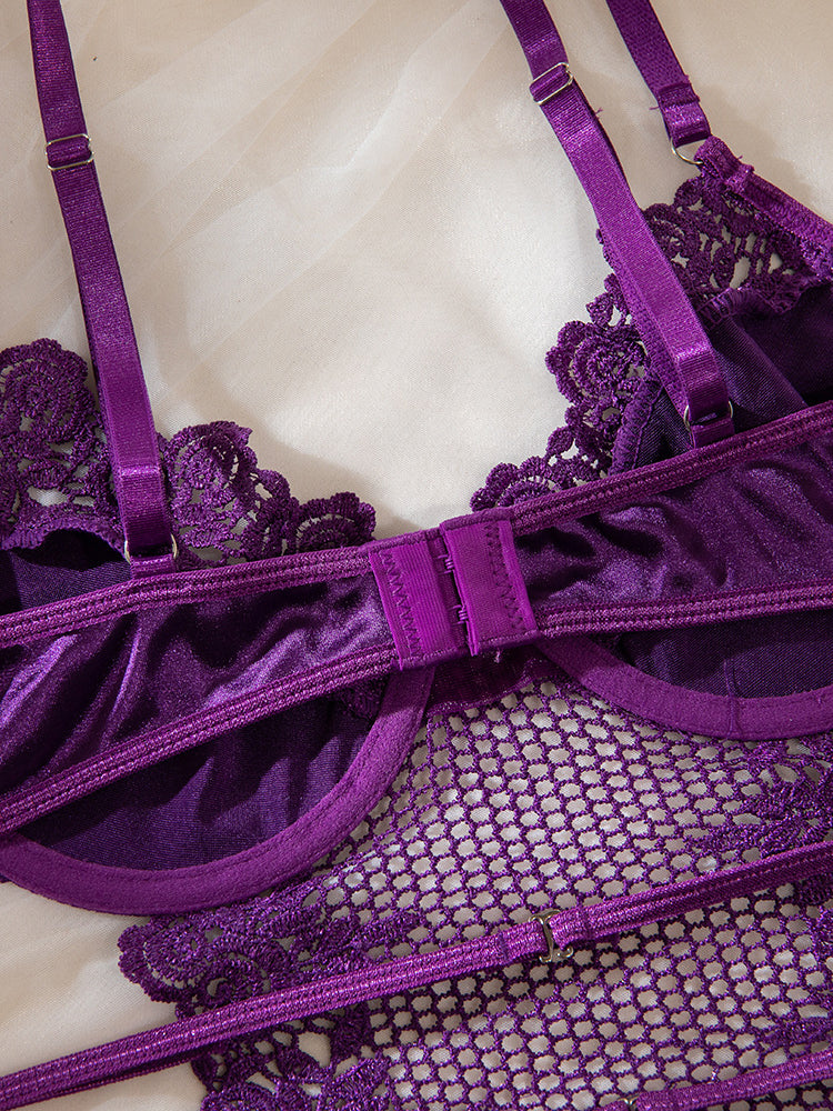 Purple grape sexy lingerie set sexy bra with stockings gloves set