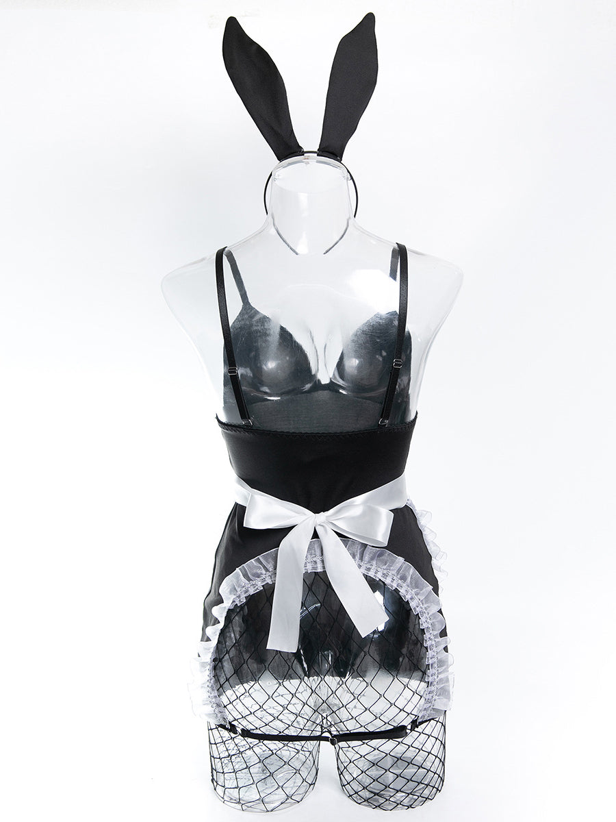4-Piece Sexy Maid Outfit Set with Fishnet Stockings