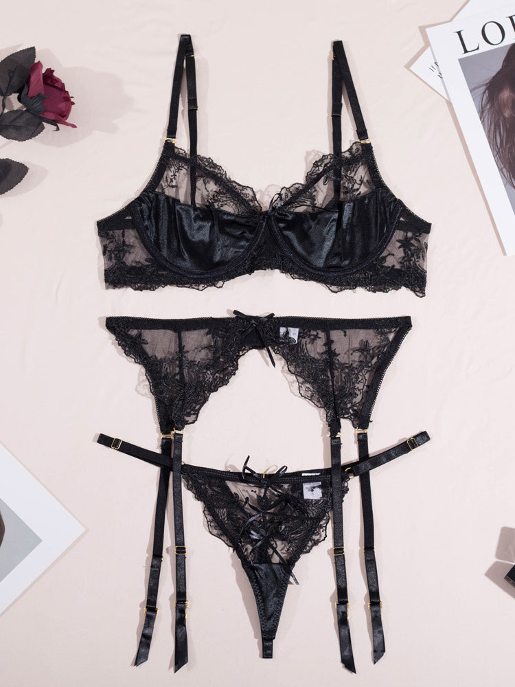 Sexy lace embroidery mesh underwear set