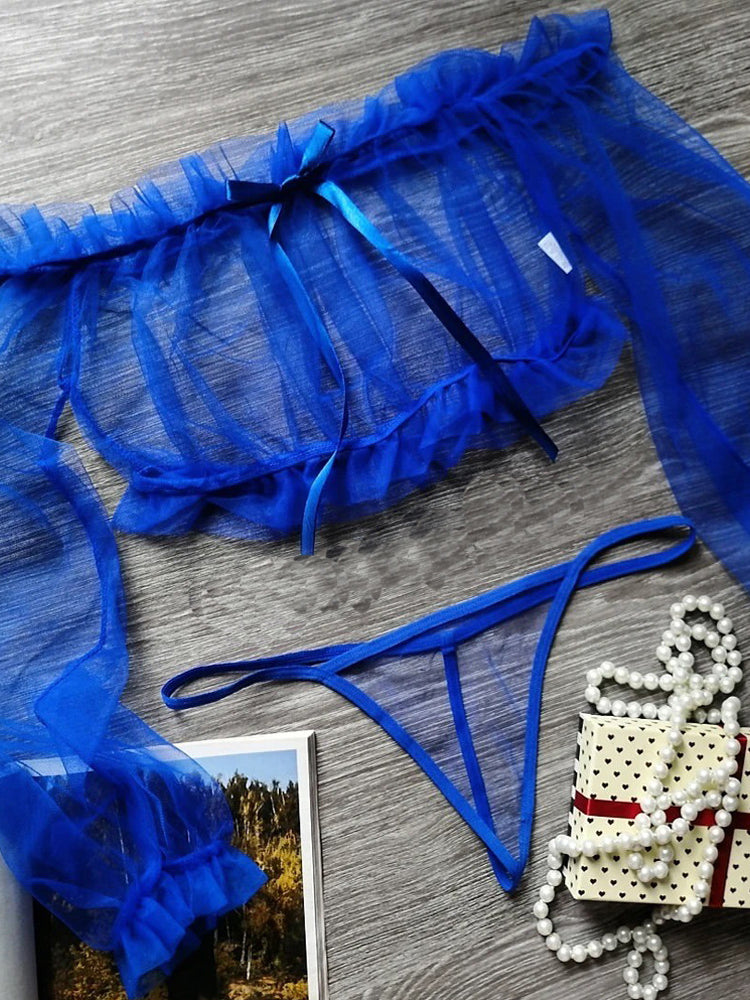 Sexy lingerie mesh bow two piece set
