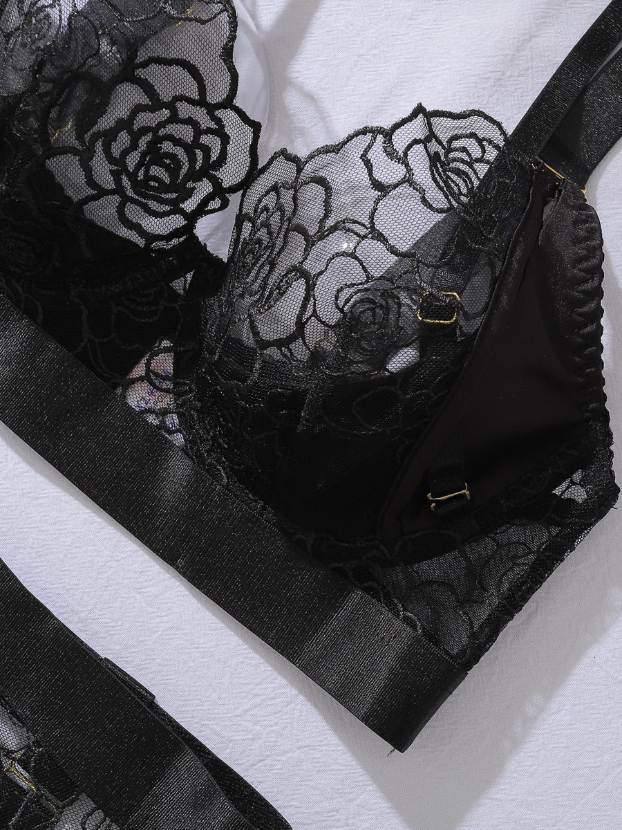 Sexy flower temptation underwear five-piece set