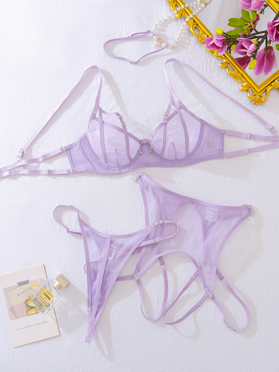 New sexy purple erotic lingerie panties four piece set