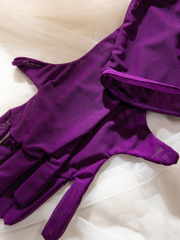 Sexy erotic bodysuit lace with gloves and stockings set