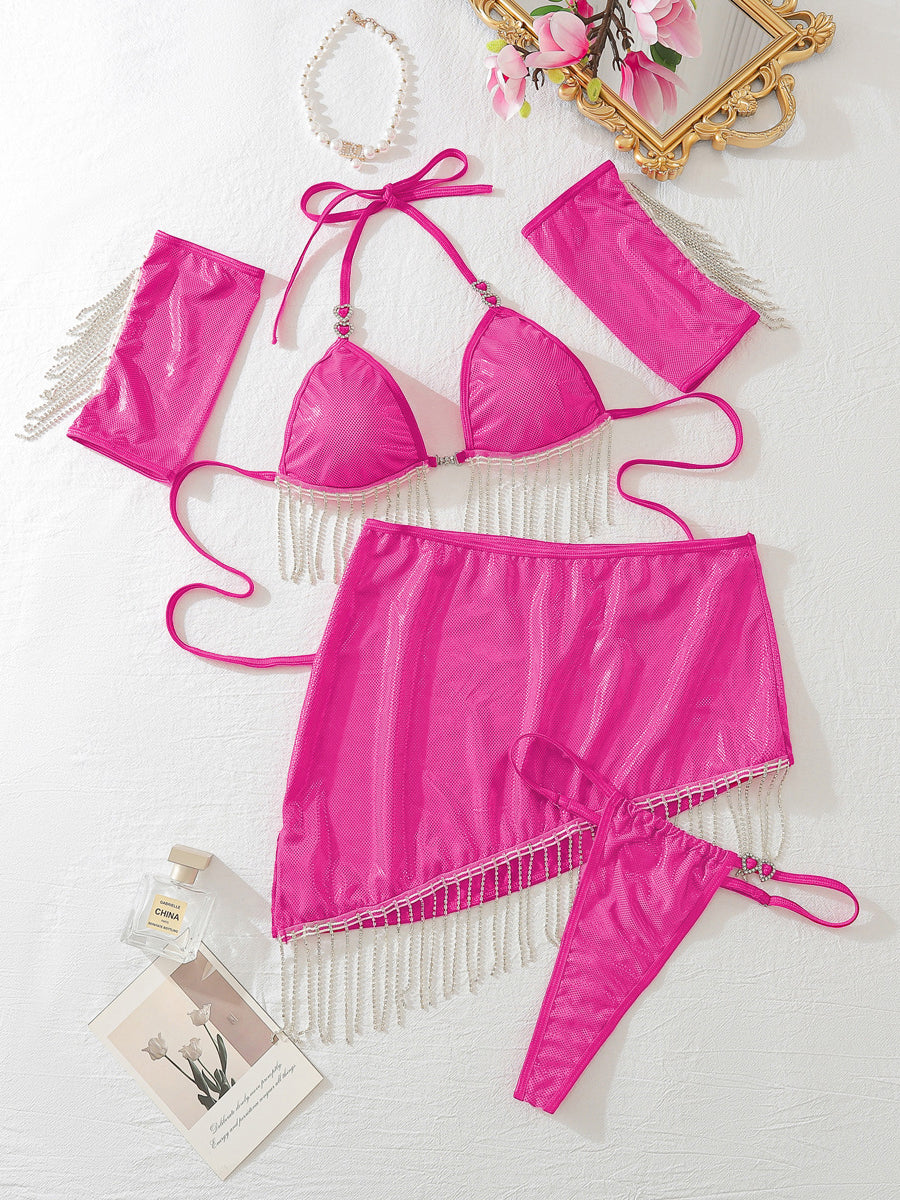 New sexy lingerie rhinestone chain set four piece set