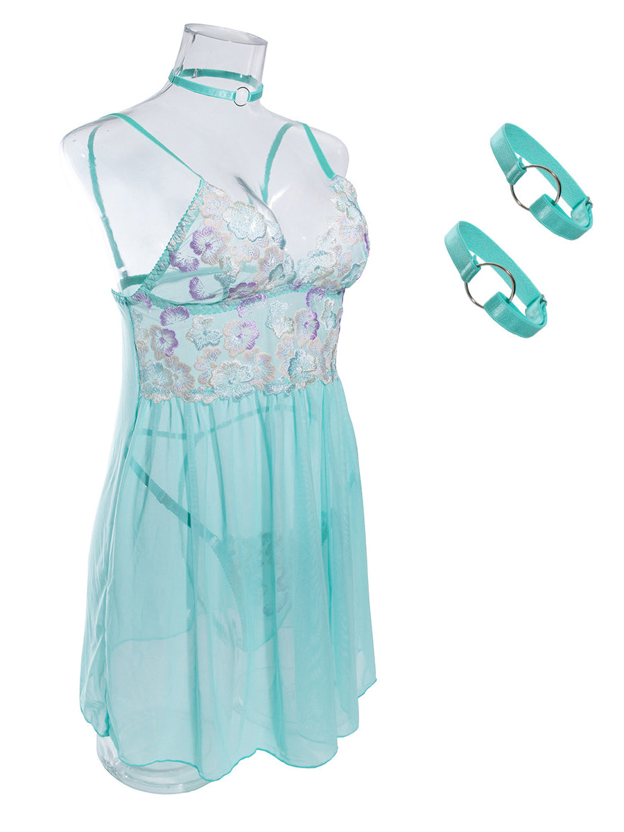 Hot Sale Embroidered Sexy Thong Suspender Dress Set