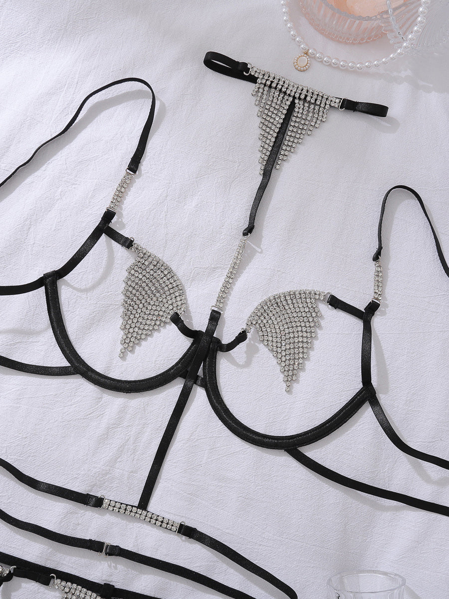 Rhinestone sexy lingerie two-piece set