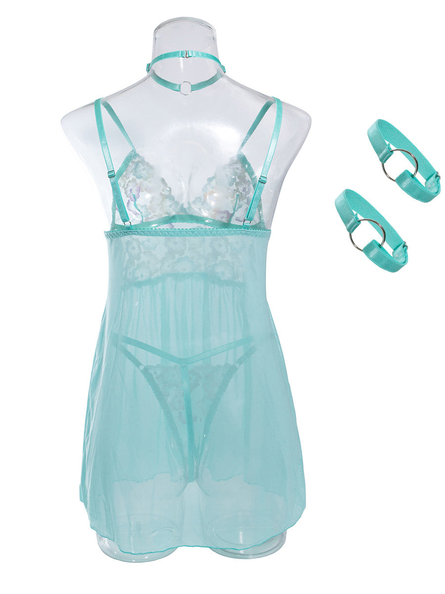 Hot Sale Embroidered Sexy Thong Suspender Dress Set