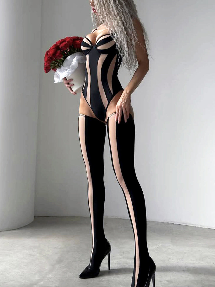 New sexy mesh see-through bodysuit set with stockings