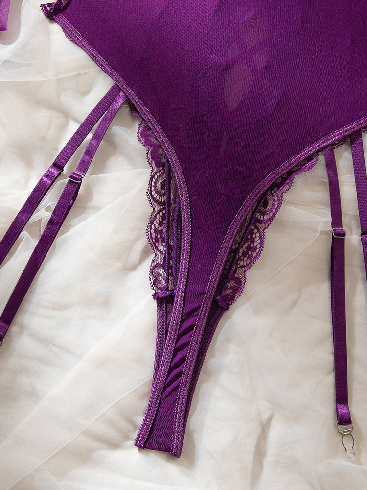 Sexy erotic bodysuit lace with gloves and stockings set