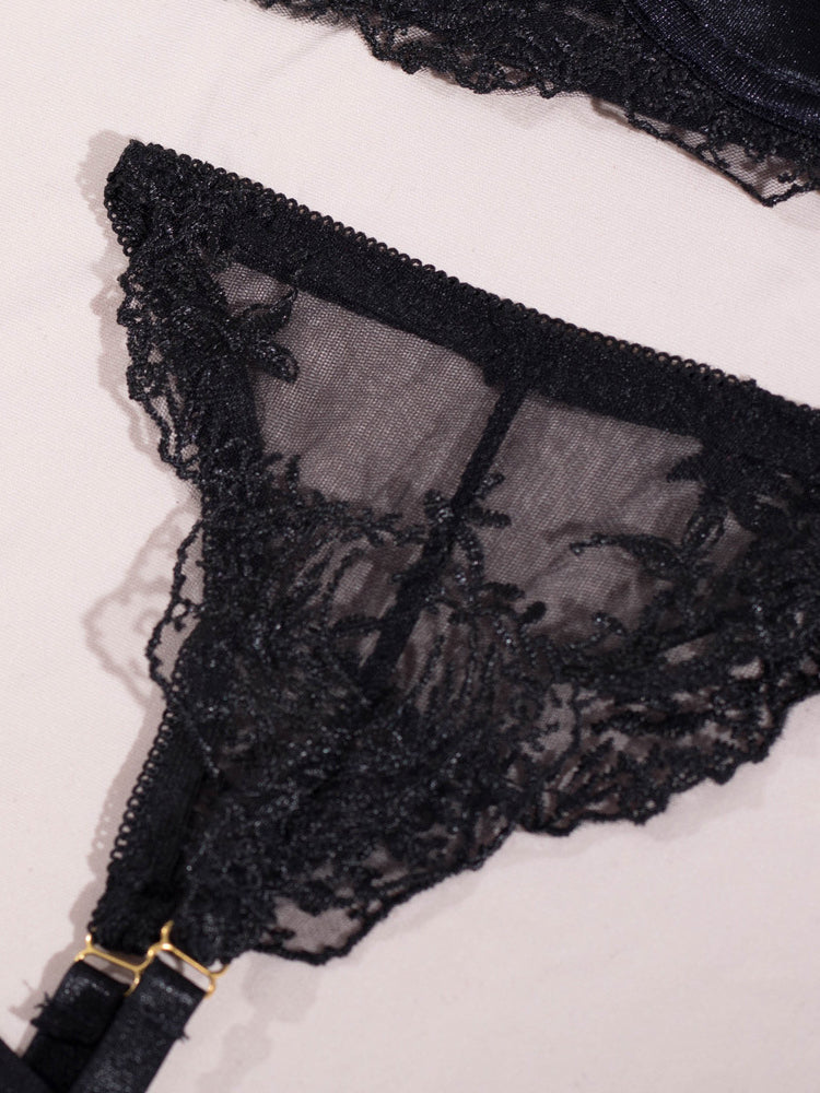 Sexy lace embroidery mesh underwear set