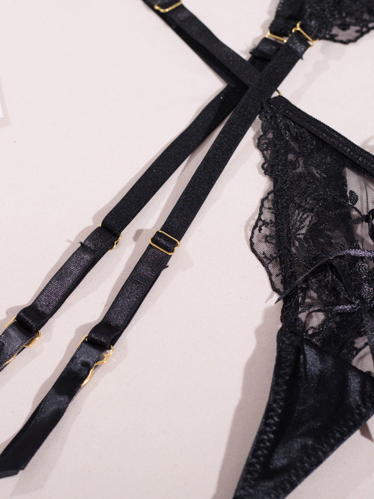 Sexy lace embroidery mesh underwear set