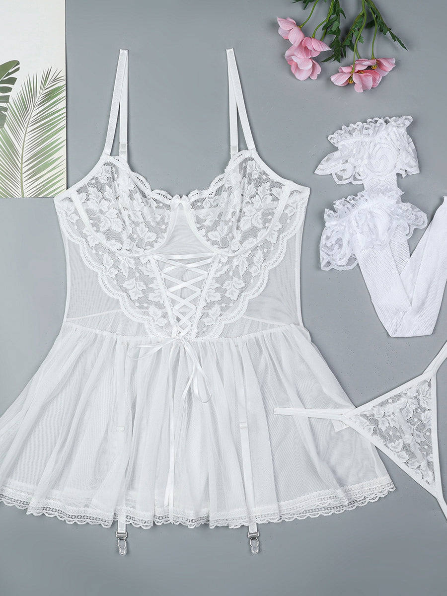 Sexy lace suspender dress set sexy nightdress three piece set