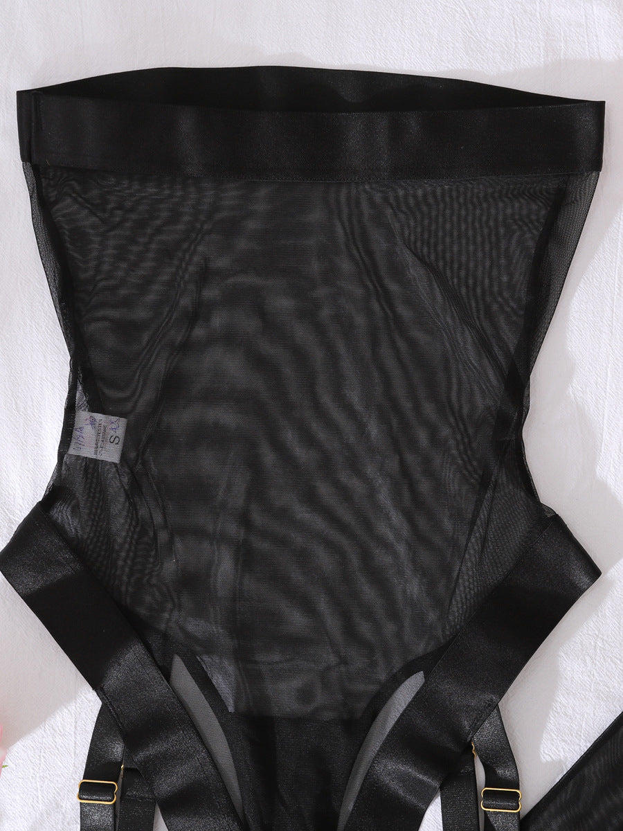 Sexy mesh bodysuit with leg stockings sexy lingerie two piece set