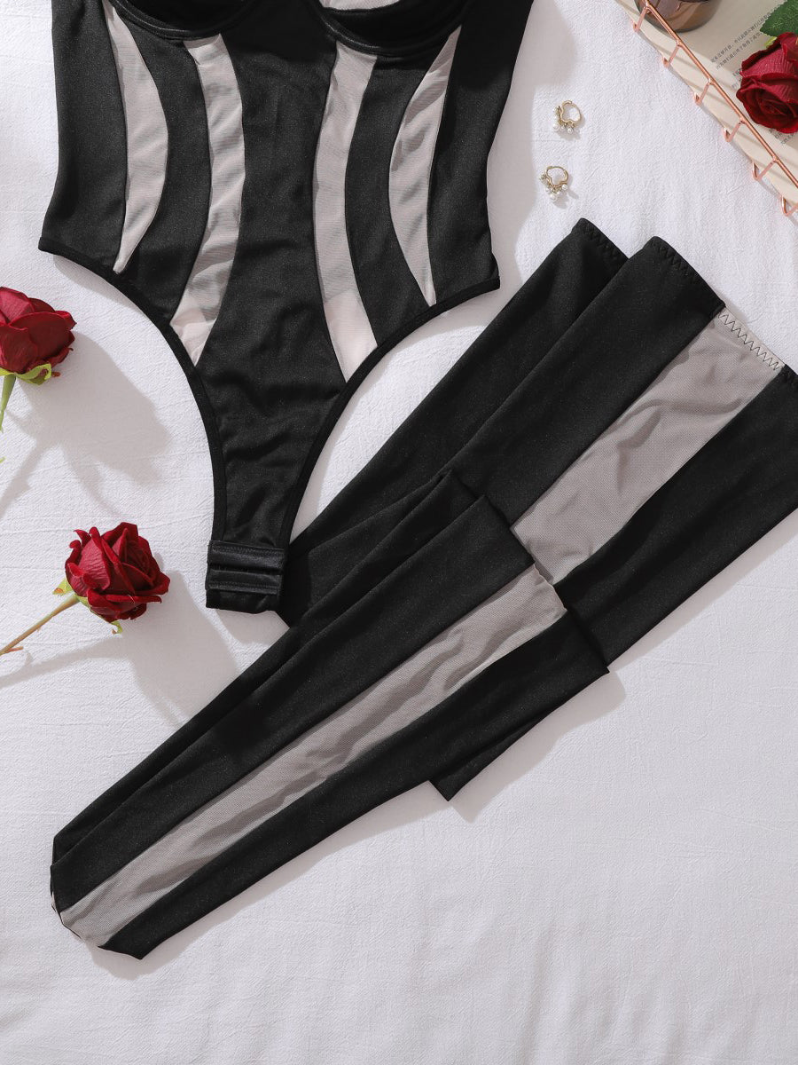 New sexy mesh see-through bodysuit set with stockings