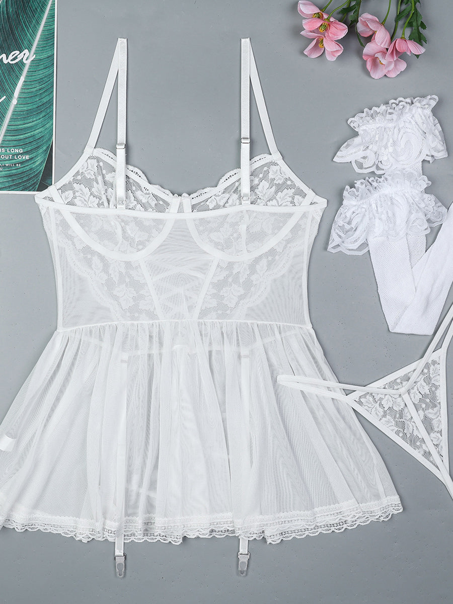 Sexy lace suspender dress set sexy nightdress three piece set