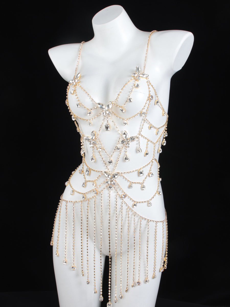 Sexy rhinestone bodysuit set
