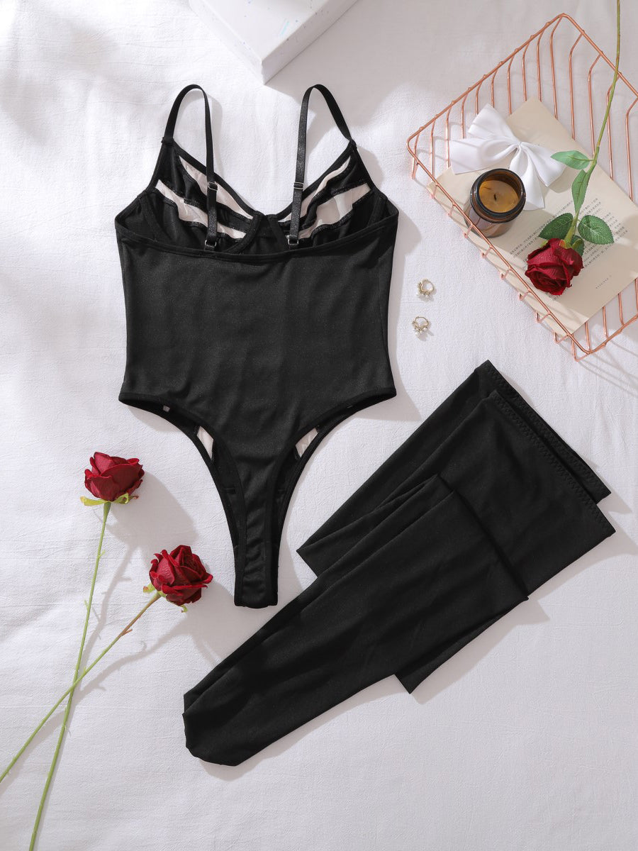 New sexy mesh see-through bodysuit set with stockings