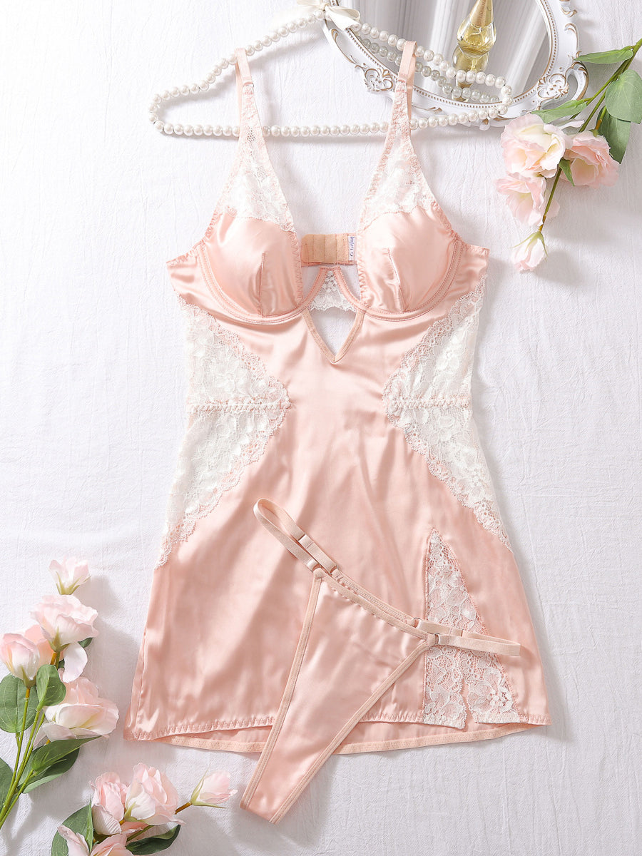 Sexy lace suspender pajamas two-piece set