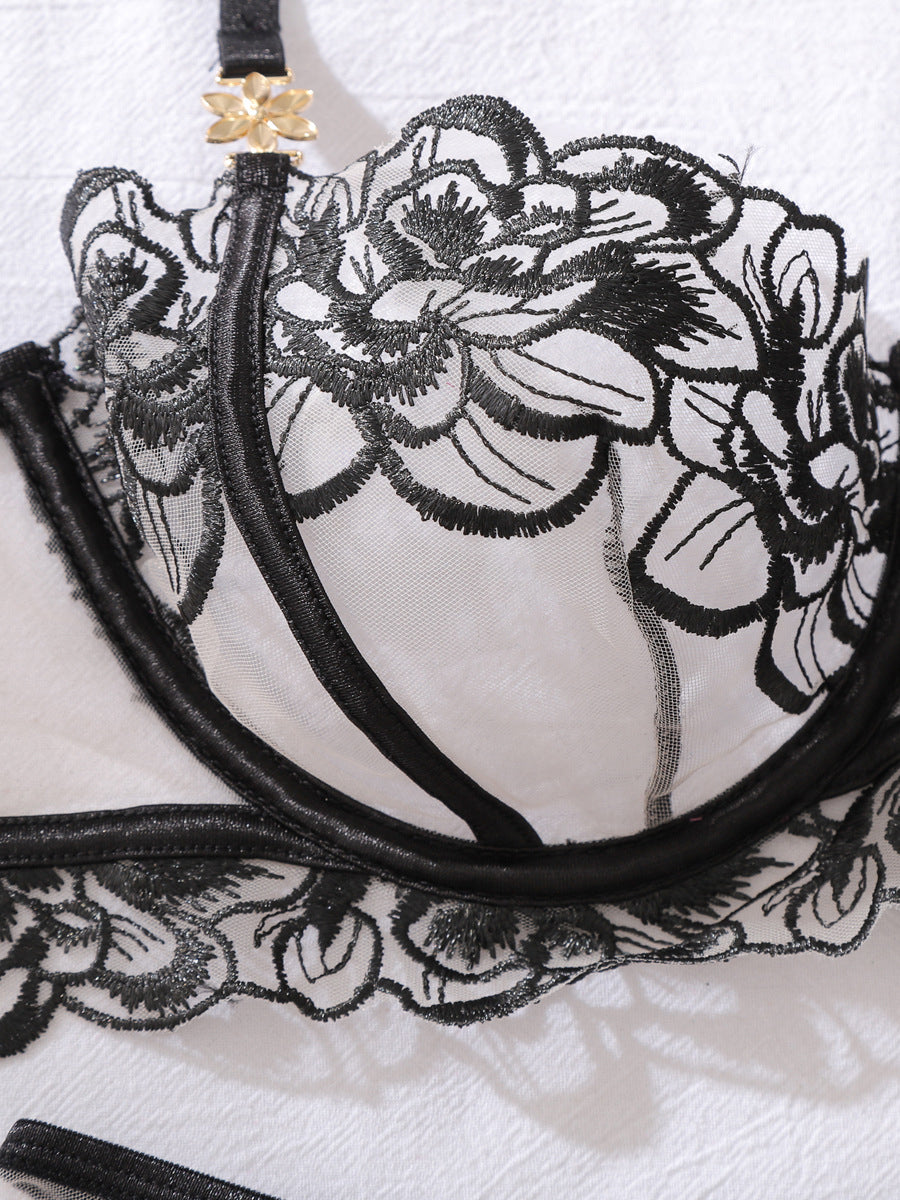 Popular sexy floral embroidered underwear and stockings set