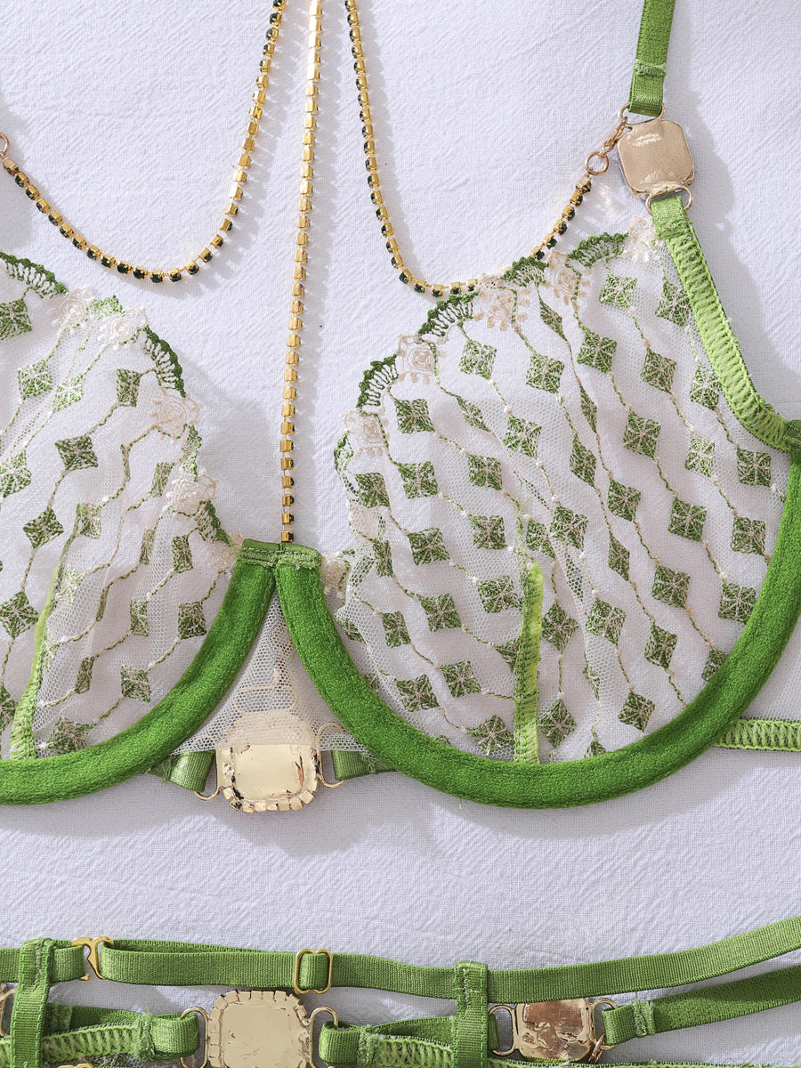 Best-Selling Gemstone & Chain-Embroidered Sexy Lingerie Set
