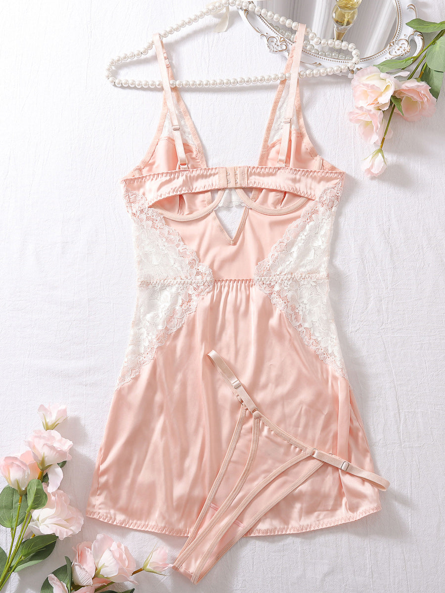 Sexy lace suspender pajamas two-piece set