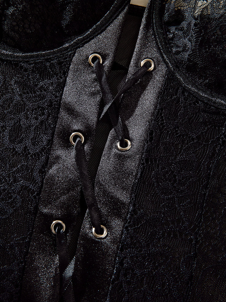 Sexy erotic bodysuit lace with gloves and stockings set