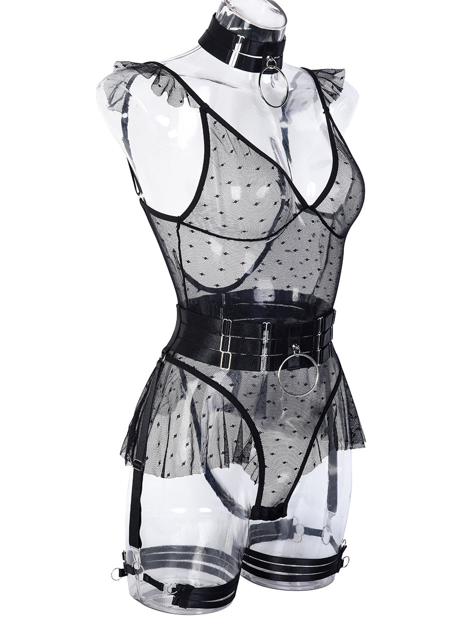 Hot sale sexy lace erotic lingerie 5 piece bodysuit