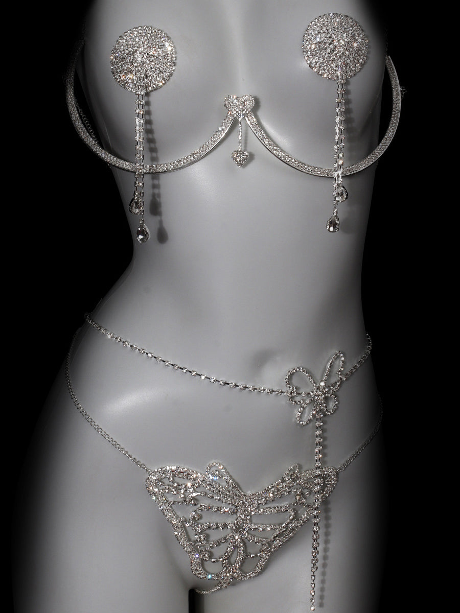 Sexy rhinestone underwear set