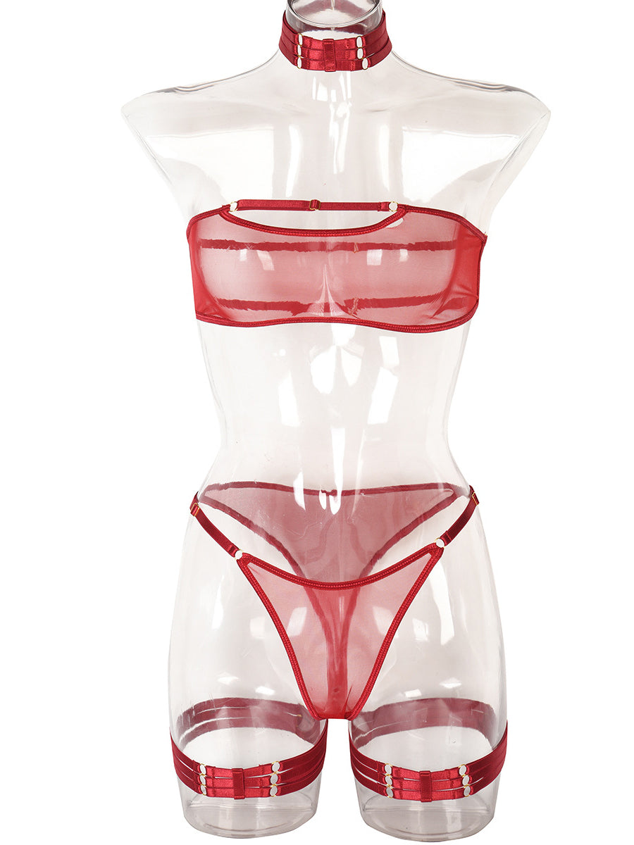 Sexy mesh underwear four piece set