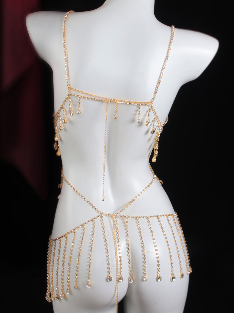 Sexy rhinestone bodysuit set