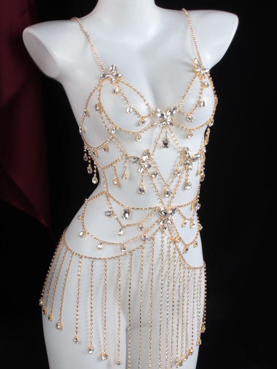 Sexy rhinestone bodysuit set