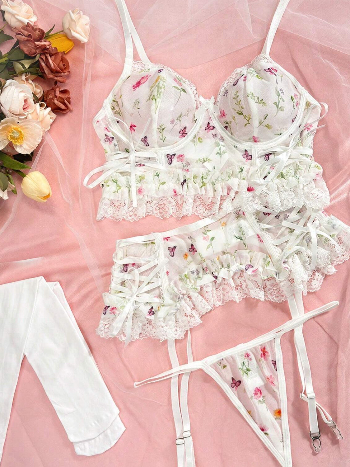 Sexy rural style erotic lingerie and stockings set