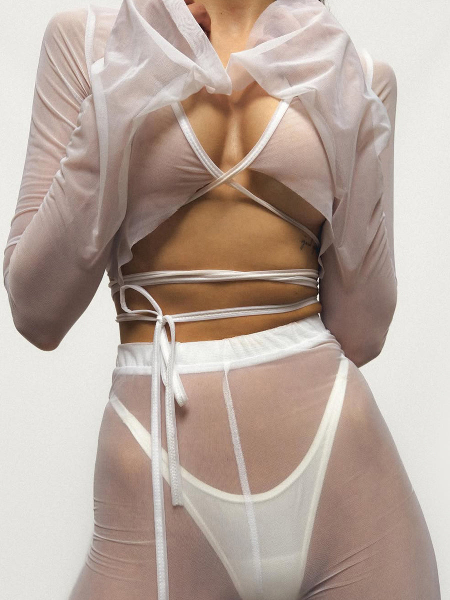 Sexy see-through mesh body shaping sexy underwear pants set