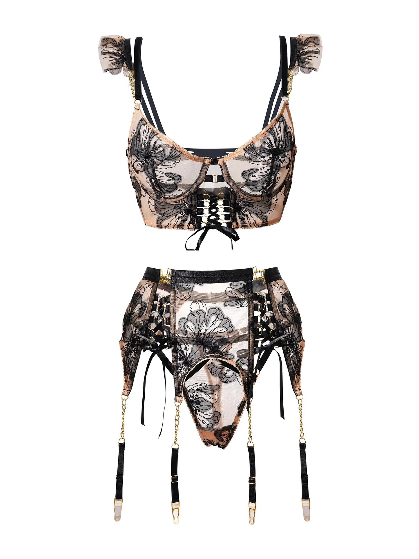 Nude Ribbon Sculpting Body Lingerie Set