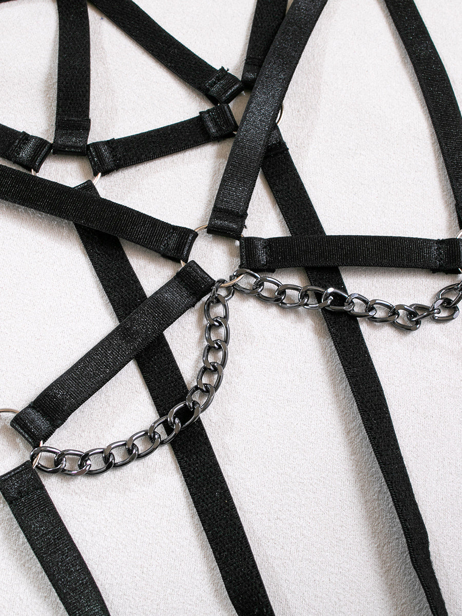Sexy Strappy Lingerie Set with Metal Chains