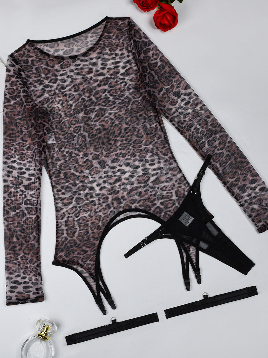 Hot sale leopard print sexy body shaping lingerie set