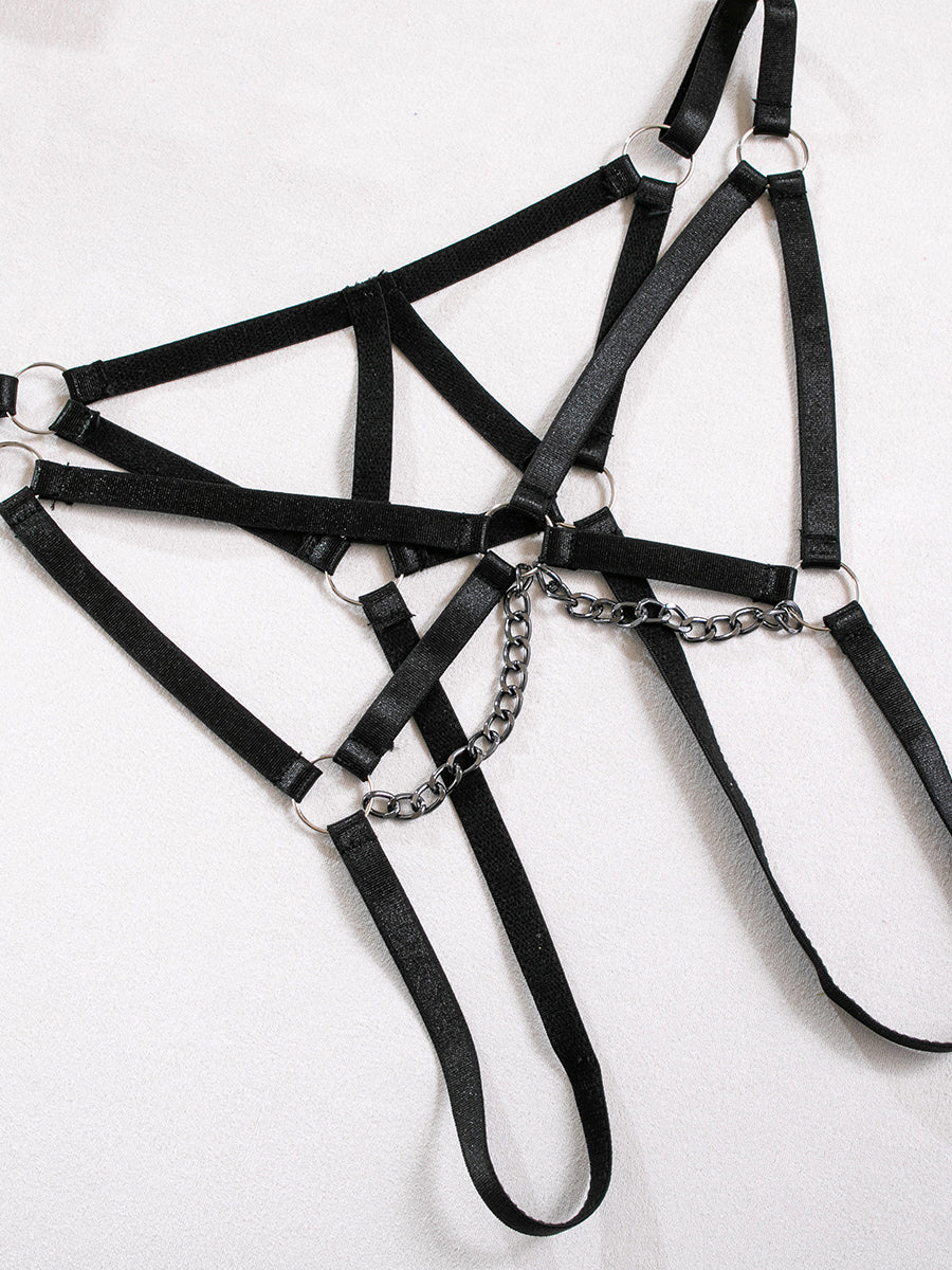 Sexy Strappy Lingerie Set with Metal Chains