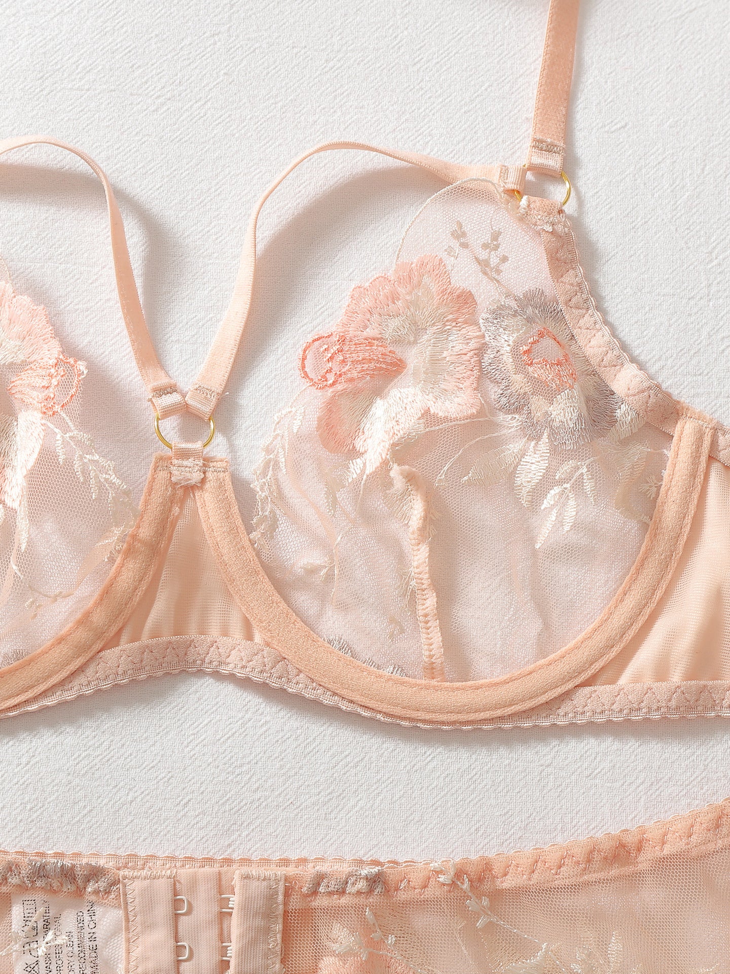 Sexy lace floral embroidery lingerie set with thigh-highs
