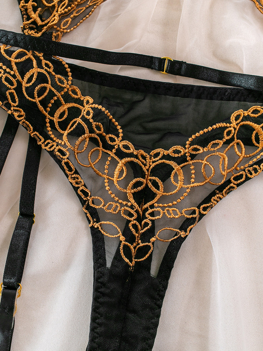 Embroidered new sexy lingerie 4-piece set