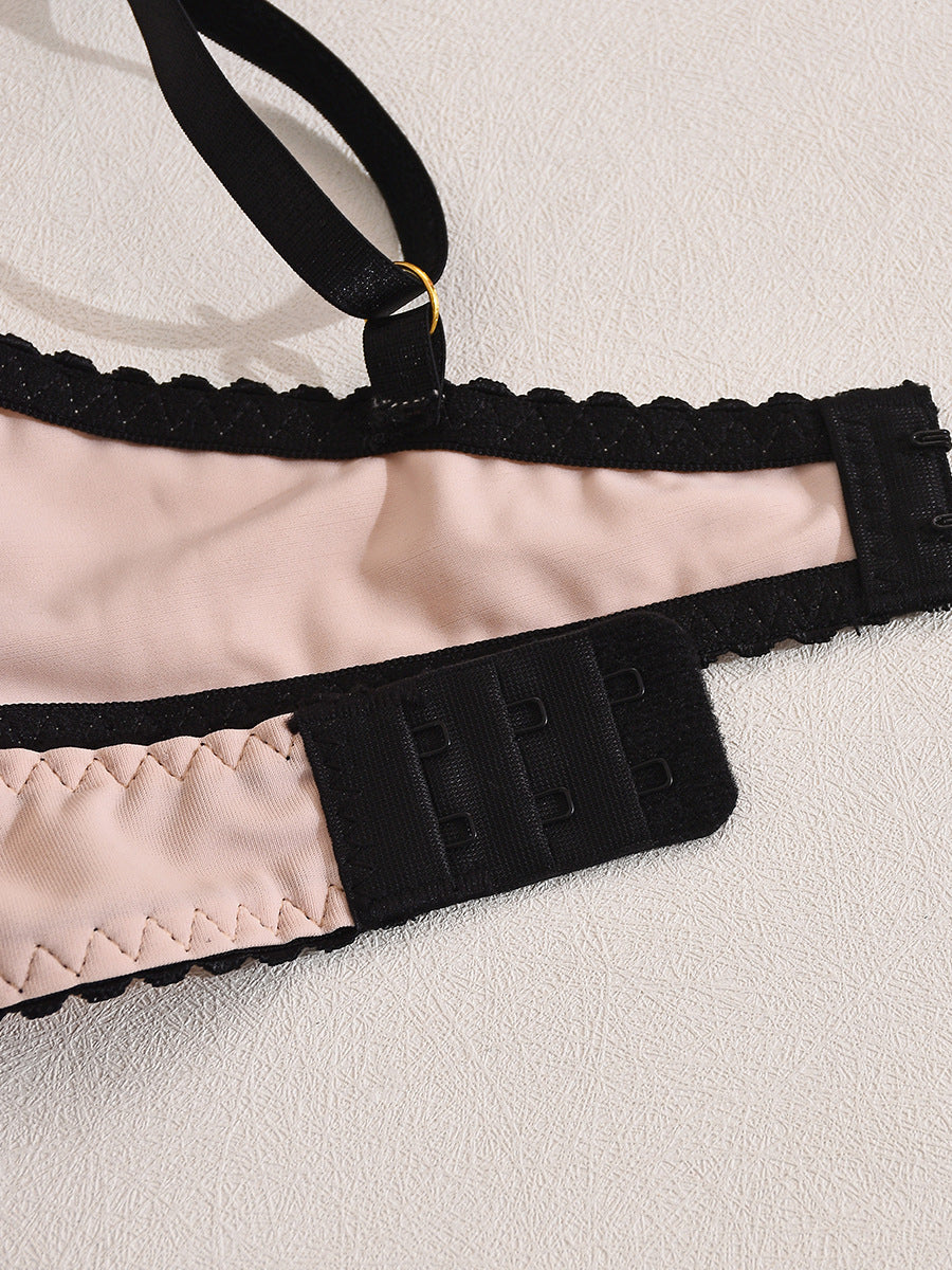 Sexy flower embroidered 4-piece underwear set