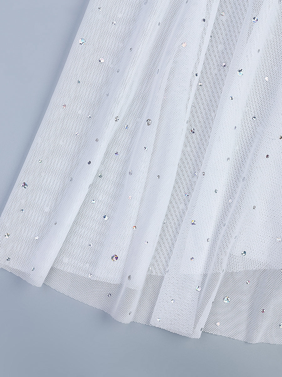 New hot selling sexy polka dot sequins see-through suspender skirt suit with bow tie on the back
