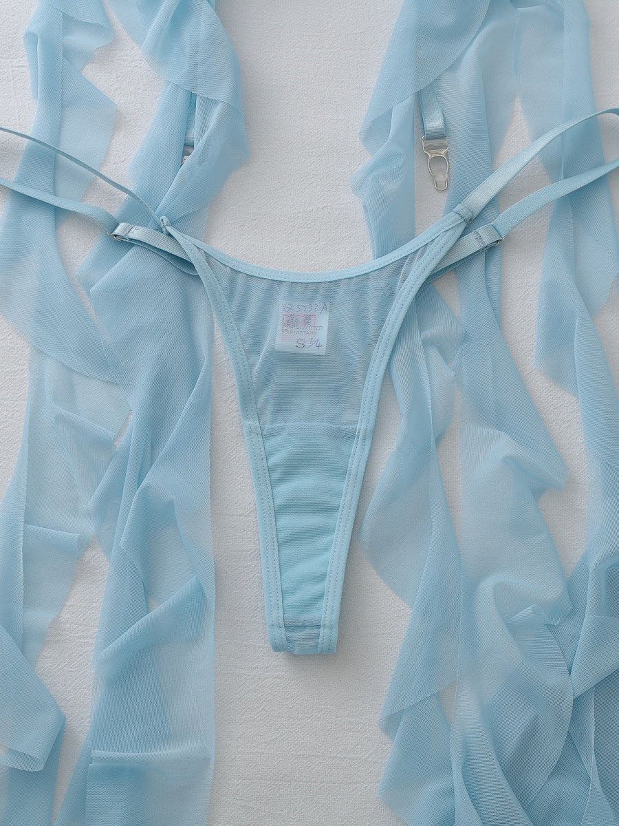 Sexy ruffled mesh lingerie set with stockings