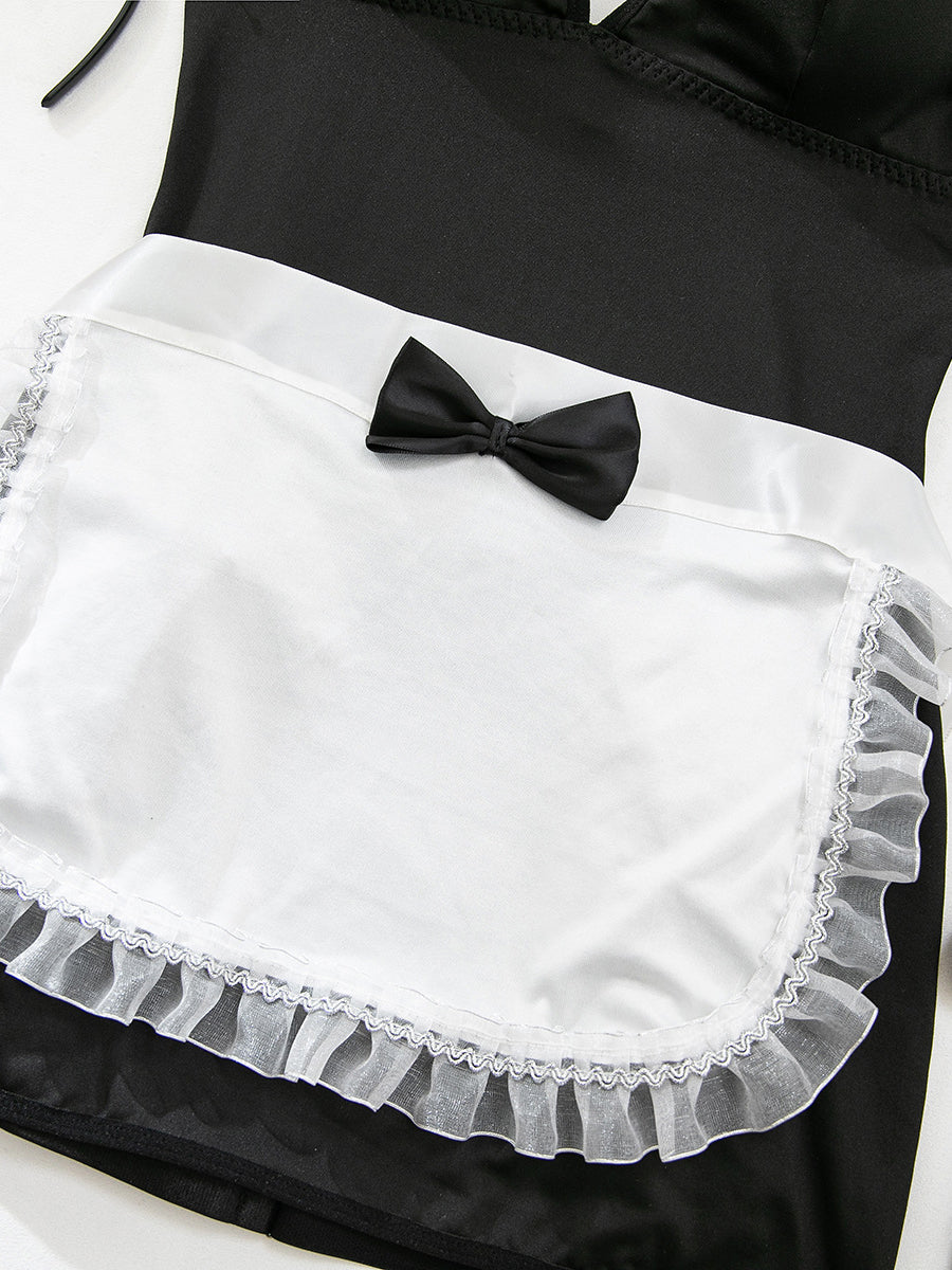 4-Piece Sexy Maid Outfit Set with Fishnet Stockings