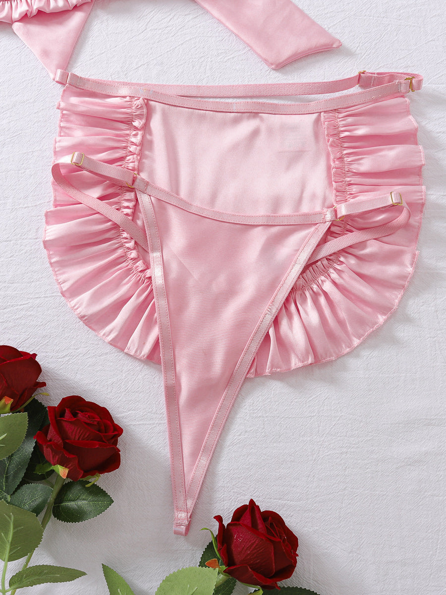 Sexy pink halter neck sexy underwear four piece set