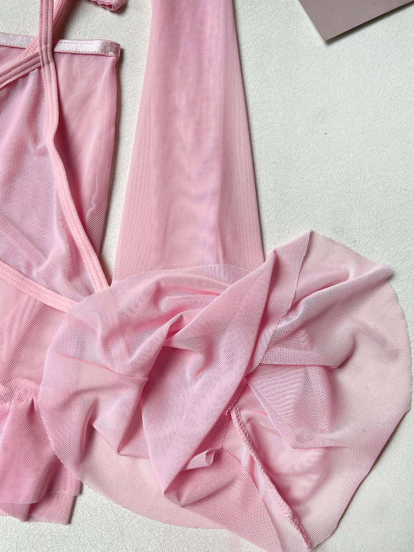 Sexy Pink Lace Bow Mesh Lingerie Three-Piece Set