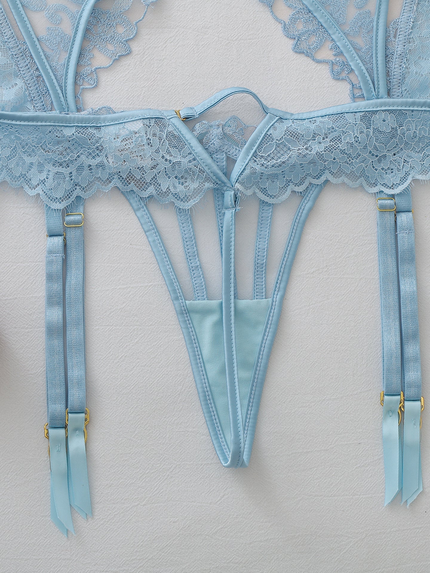 Sexy Rhinestone Pendant Lace Floral Embroidery Shapewear Lingerie Set