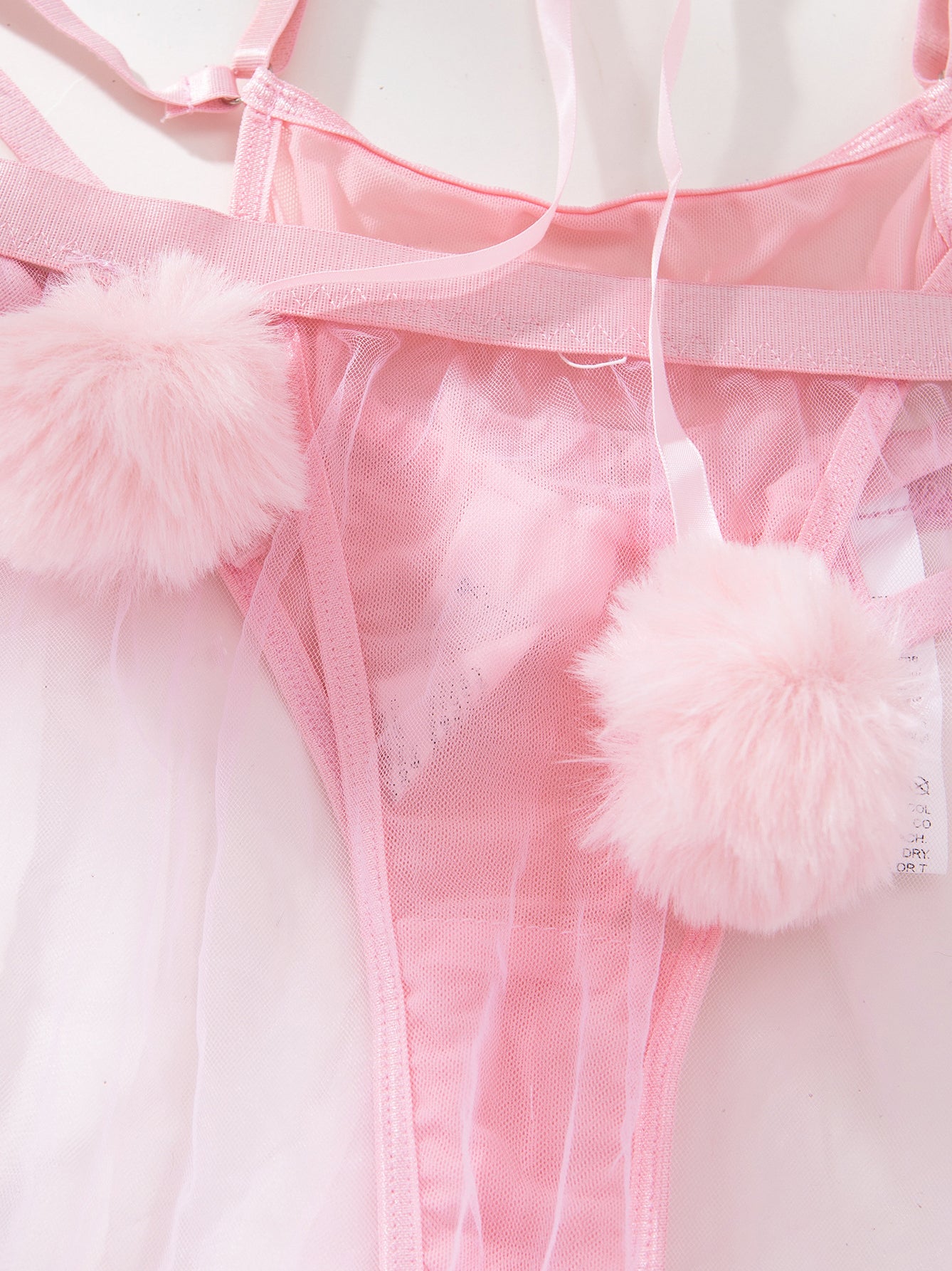 New mesh straps spliced love pompom lace sexy bodysuit skirt suit